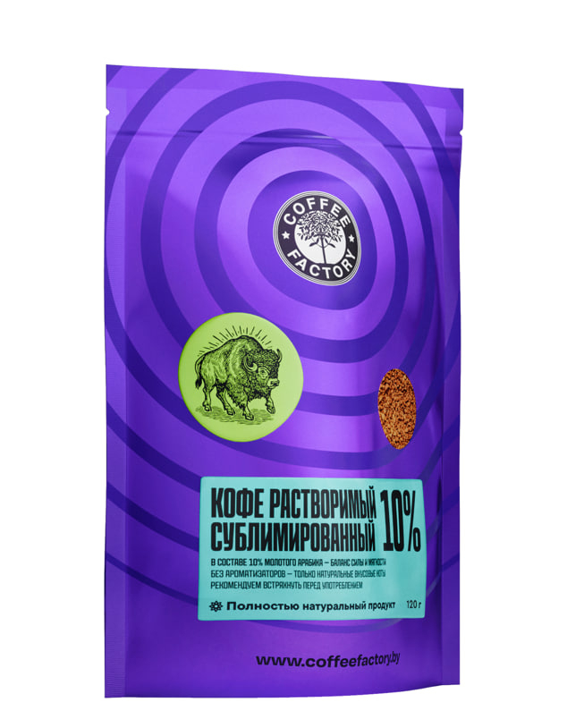 Кофе растворимый сублим. с доб. натурального 10% Coffee Factory, 120 г 