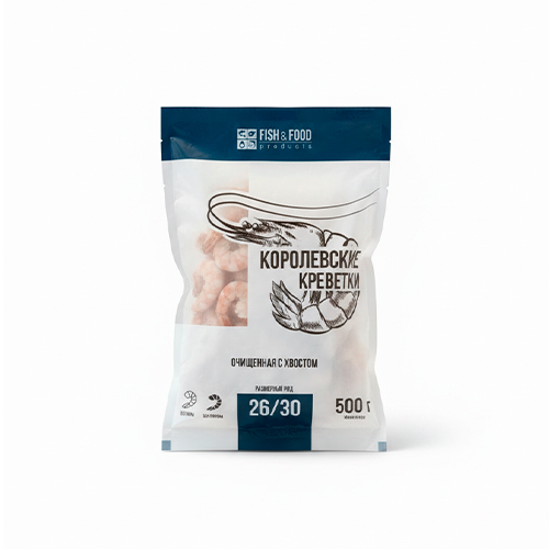 Креветки ваннамей "Fish&Food"  26/30 очищенная с хвостом, 500 гр