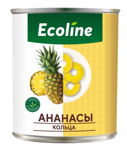 Ананасы кусочки "Ecoline" в сиропе, 830 г