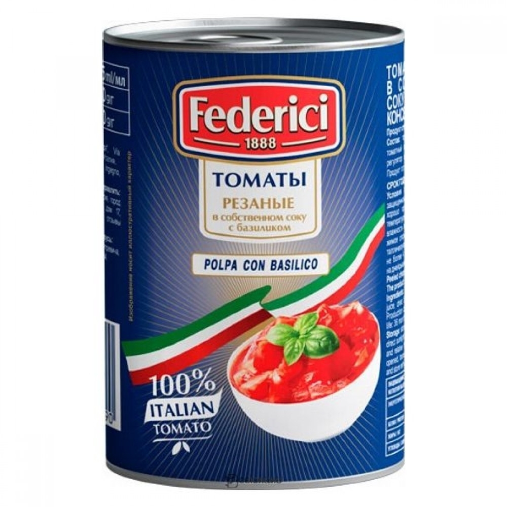 Томаты "Federici" резаные в собственном соку с базиликом, 425мл