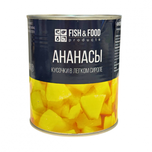 Ананасы кусочки "Fish&Food" в сиропе, 830г/490г