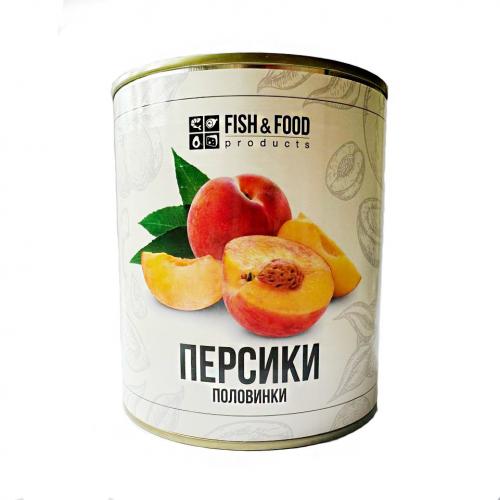 Персики "FISH&FOOD" половинки в сиропе, 820 г