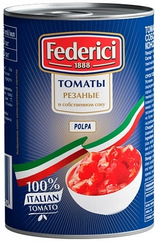 Томаты "Federici" резаные в собственном соку, 425мл