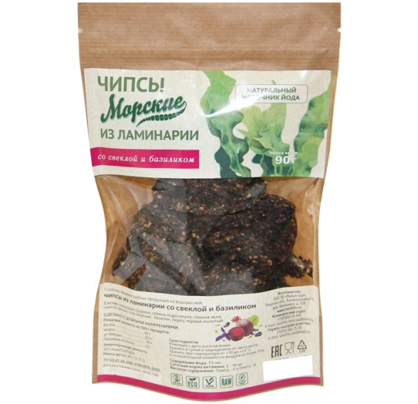 Морские чипсы из ламинарии со свеклой и базиликом, 90 г