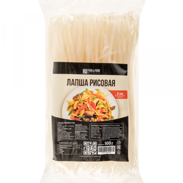 Лапша "FISH&FOOD" рисовая 5мм, 500г
