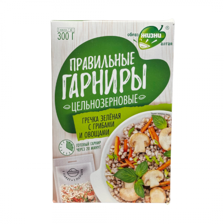 "Правильные гарниры" гречка зеленая с грибами и овощами, 300 г
